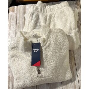 Reebok Women's XL Cozy Cover Up Sweatshirt Pants Set White Plush Loungewear NWT